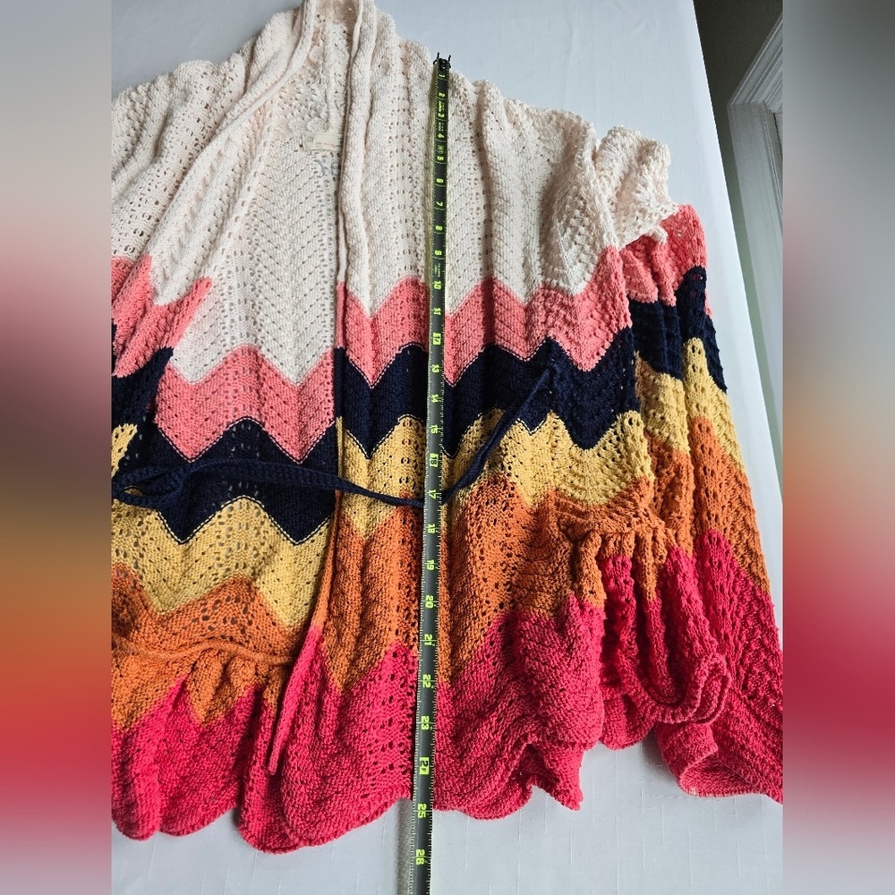 Multicolor Chevron Summer Cardigan CottageCore Boho Romantic Summer - Picture 5 of 7